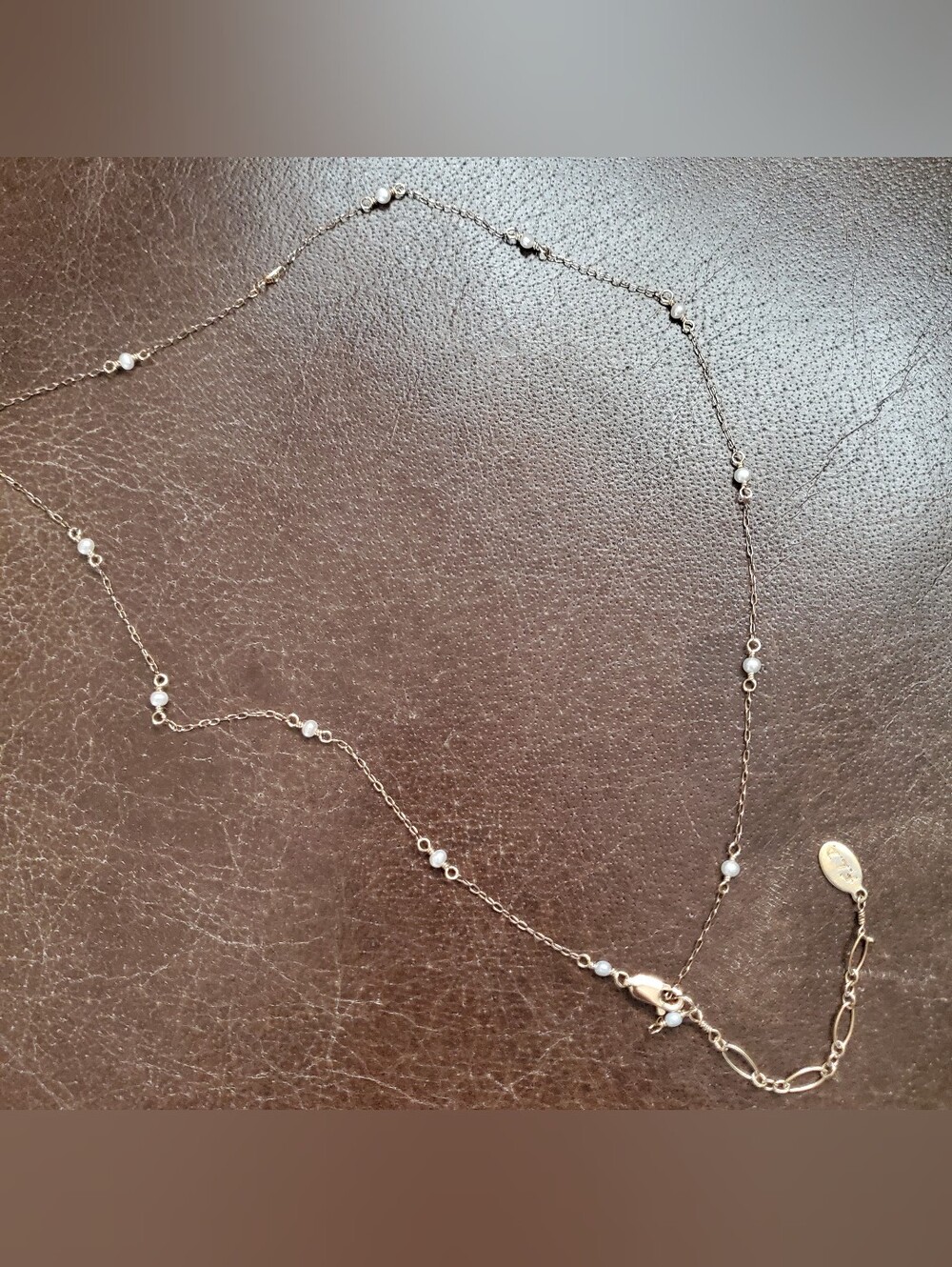 14/20 Gold Delicate White Pearl Station Necklace